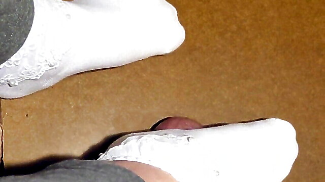 Mistresses socks, footjob huge load, cum on shoe mistress, homemade days humiliation, cock worship humiliation