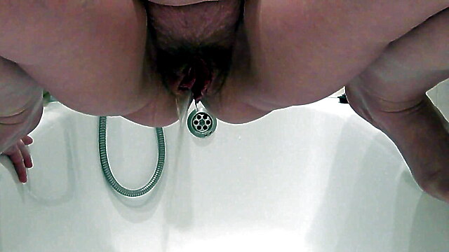 Hairy mom pussy licked, homemade shower chubby, squat peeing, girl bladder, mom chubby shower