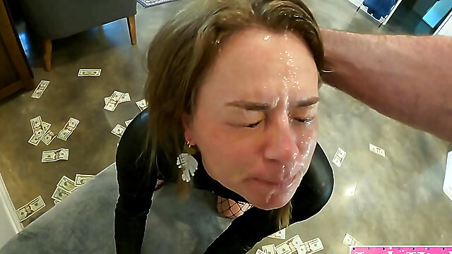 Latex sloppy, latex catsuit blowjob, blonde blowjob facial pov, strippers facial, latex fishnet